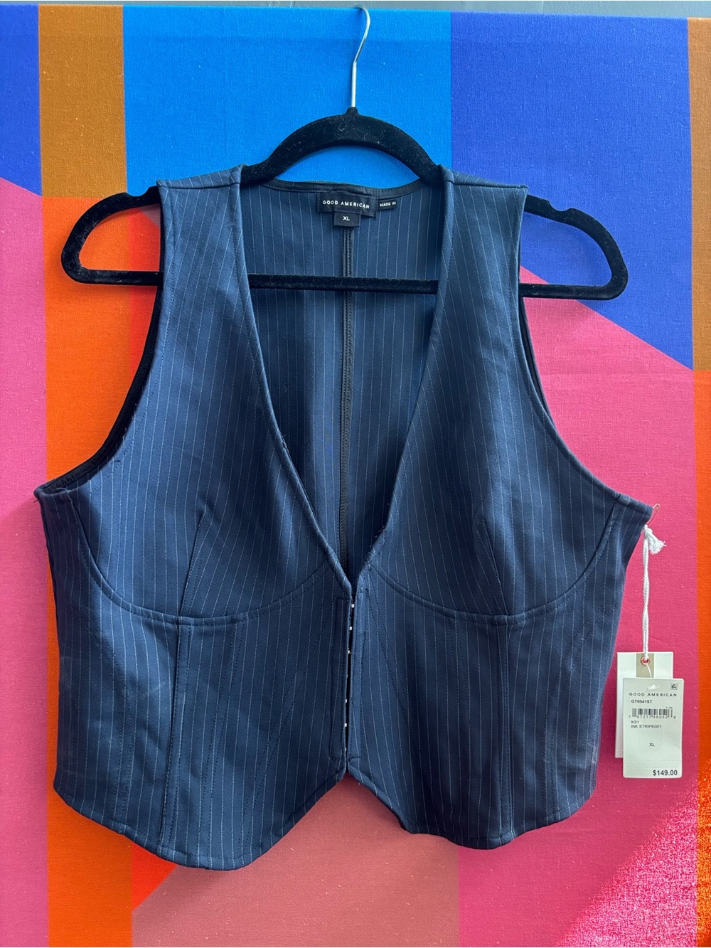 NWT Good American Navy Pinstripe Tailored Vest